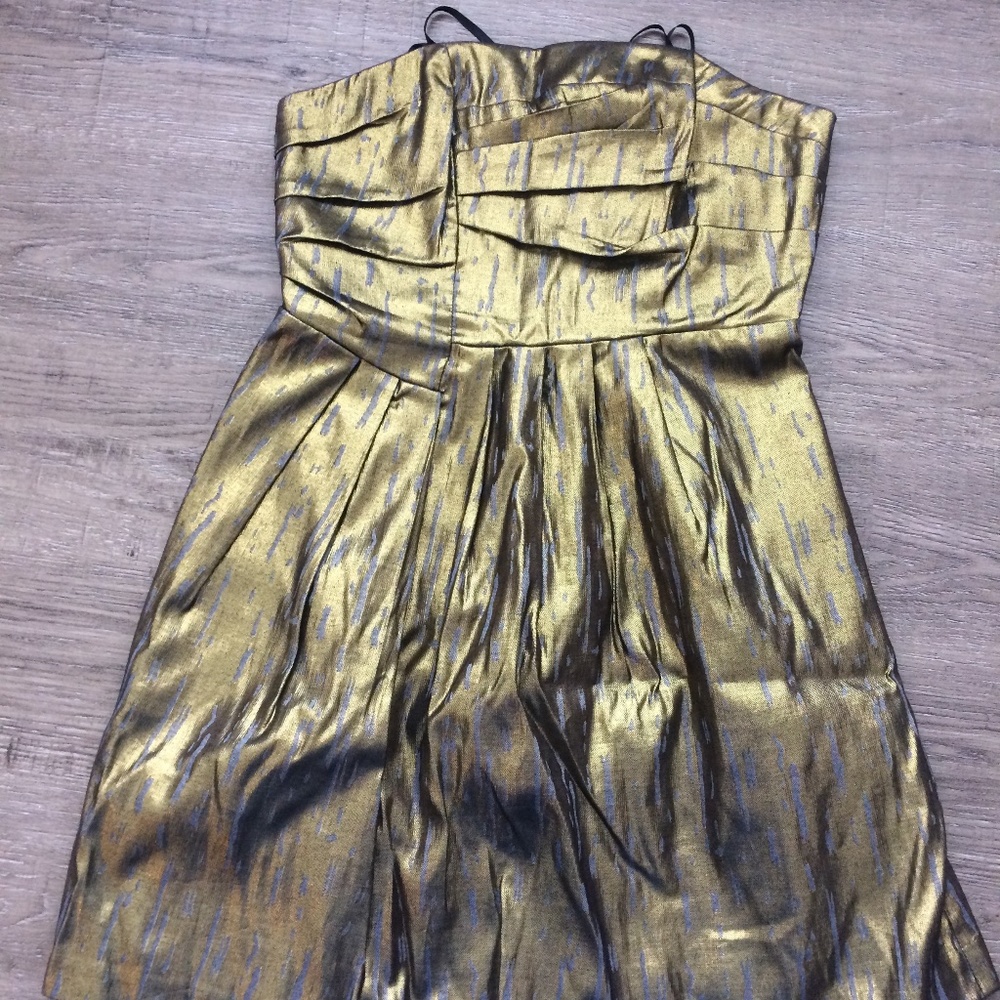 Metallic gold and silver strapless BCBG dress